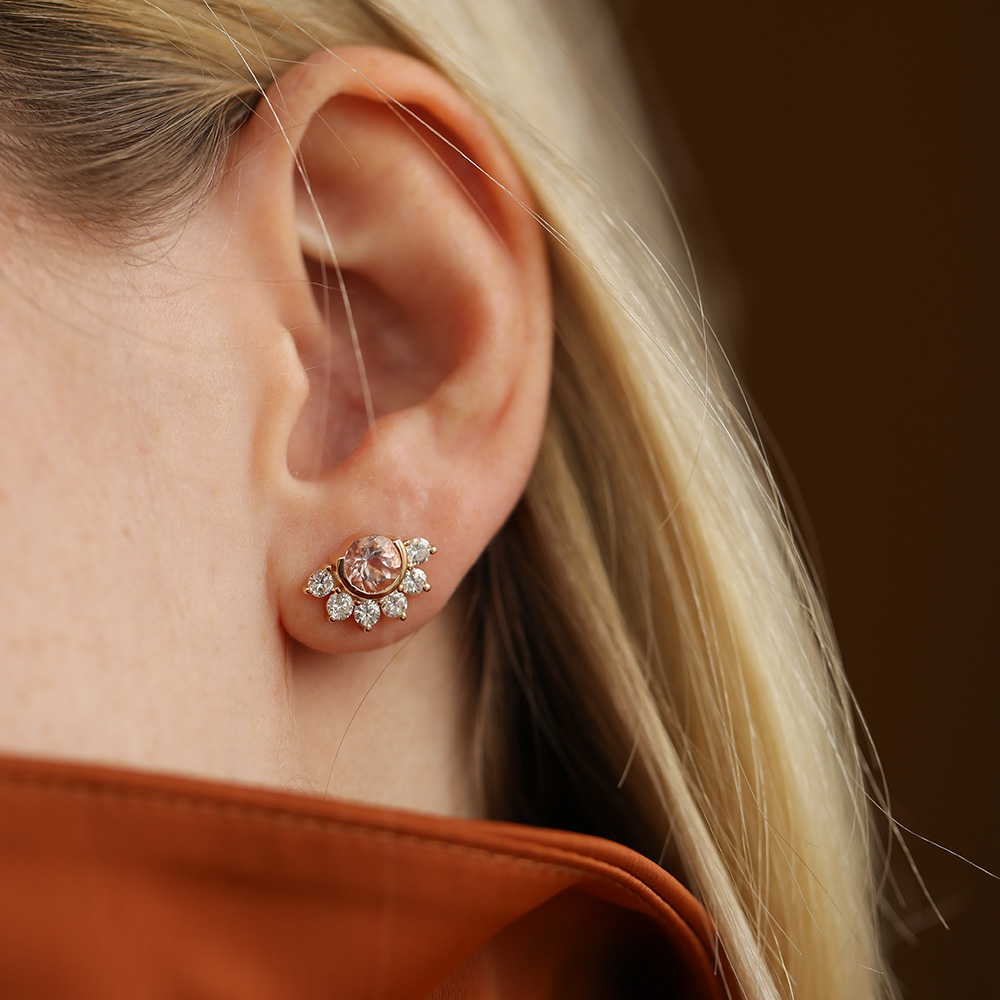 Pery 2.60 CT Morganite and Diamond Rose Gold Earring - Nev Jewellery (1)