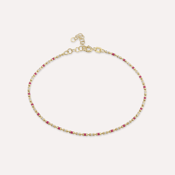 Pink and White Enamel Yellow Gold Golf Bracelet - Nev Jewellery