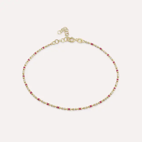 Pink and White Enamel Yellow Gold Golf Bracelet - 1