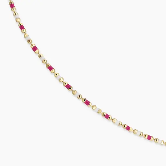 Pink and White Enamel Yellow Gold Golf Necklace - 2
