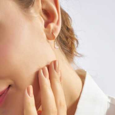 Pink Enamel and Diamond L Letter Single Dangling Earring - Nev Jewellery (1)