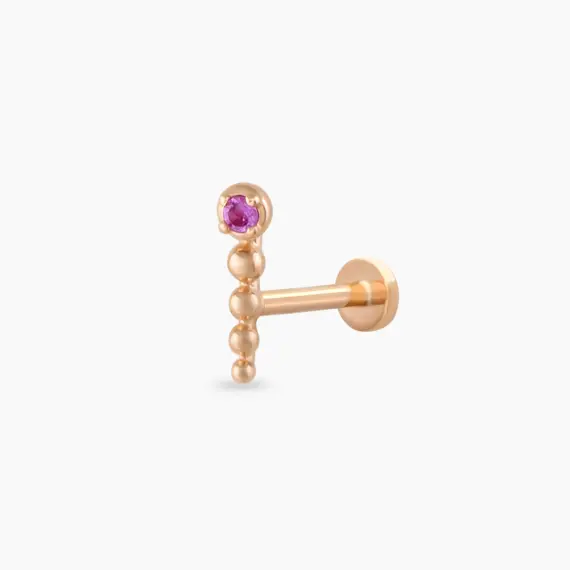 Point Pink Safir Taşlı Rose Altın Piercing - 1