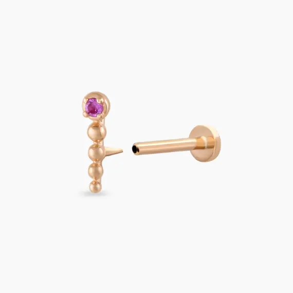 Point Pink Safir Taşlı Rose Altın Piercing - 4