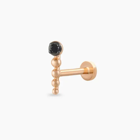 Point Siyah Pırlanta Taşlı Rose Altın Piercing - 1