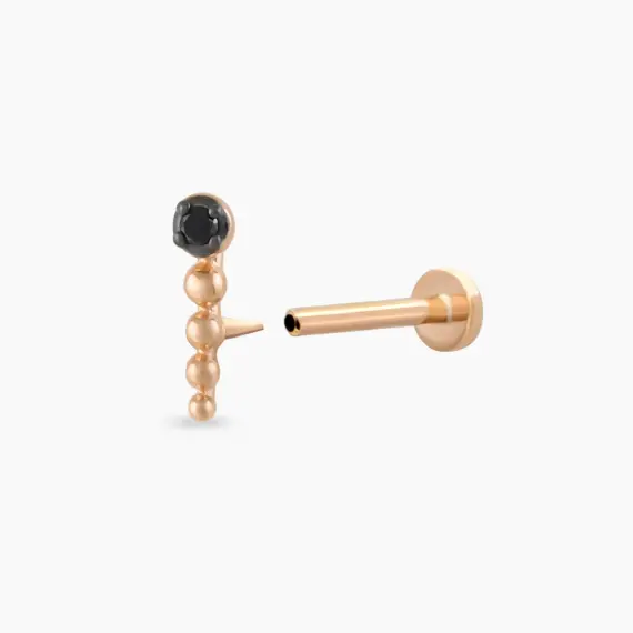Point Siyah Pırlanta Taşlı Rose Altın Piercing - 4