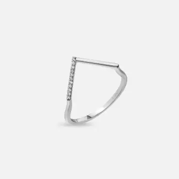 Pırlanta Taşlı Beyaz Altın Minimal V Yüzük - Nev Jewellery (1)
