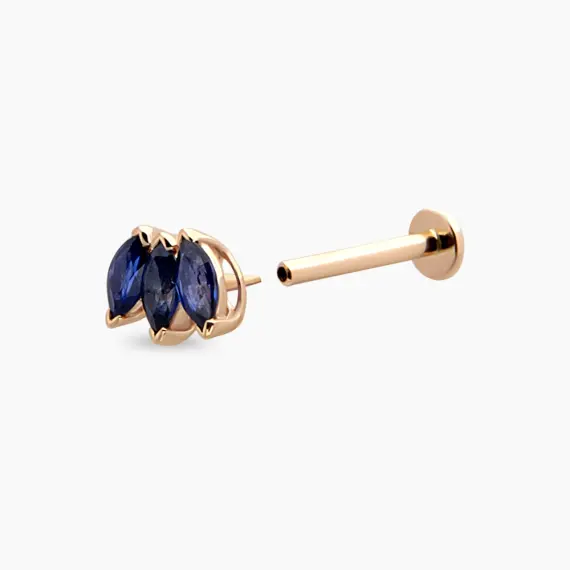 Plume Markiz Kesim Safir Taşlı Rose Altın Piercing - 4