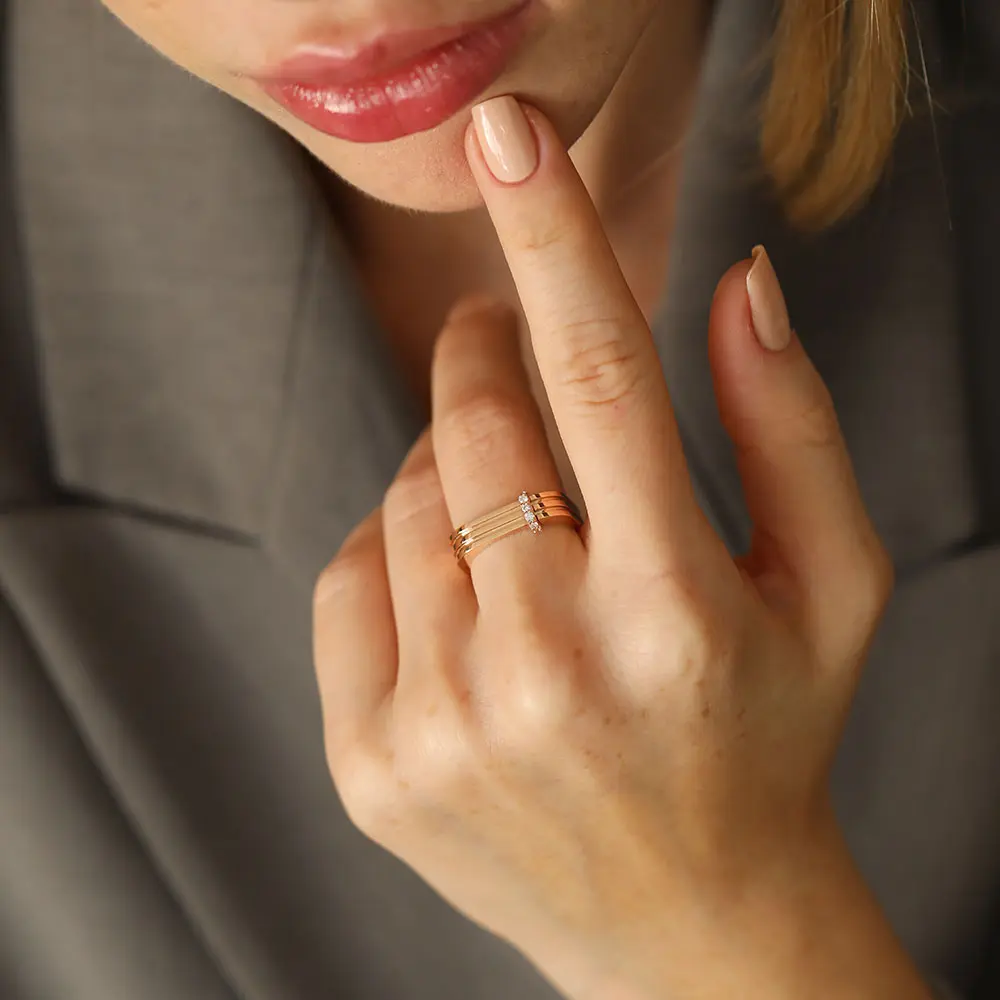 Poeme Pırlanta Taşlı Rose Altın Yüzük - Nev Jewellery (1)