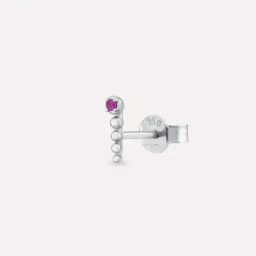 Point Pink Safir Taşlı Beyaz Altın Tek Küpe - Nev Jewellery (1)