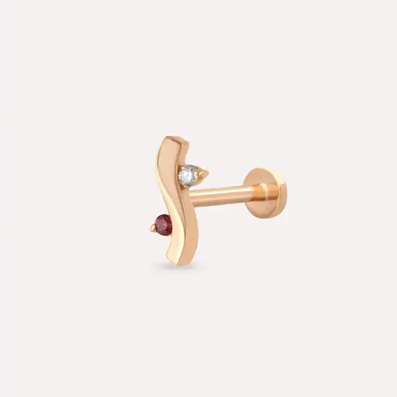 Poise Red Safir ve Pırlanta Taşlı Rose Altın Piercing - 1