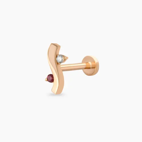 Poise Red Safir ve Pırlanta Taşlı Rose Altın Piercing - 1