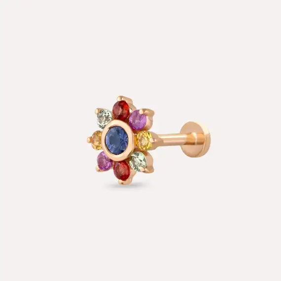 Pollen Multicolor Safir Taşlı Rose Altın Piercing - 1