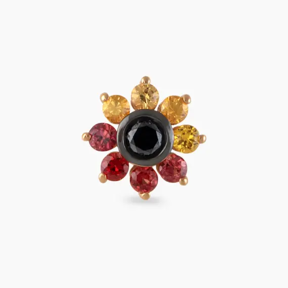 Pollen Multicolor Safir ve Siyah Pırlanta Taşlı Rose Altın Piercing - 3