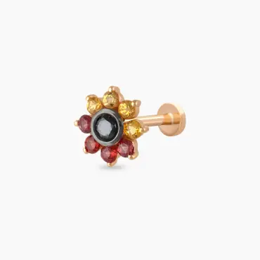 Pollen Multicolor Safir ve Siyah Pırlanta Taşlı Rose Altın Piercing - Nev Jewellery (1)