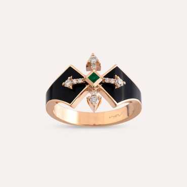 Pollux 0.18 CT Emerald and Diamond Black Enamel Rose Gold Ring - Nev Jewellery