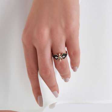 Pollux Zümrüt ve Pırlanta Taşlı Siyah Mineli Rose Altın Yüzük - Nev Jewellery (1)