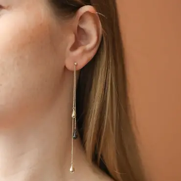 Poof Sarı Altın Sallatılı Küpe - Nev Jewellery (1)