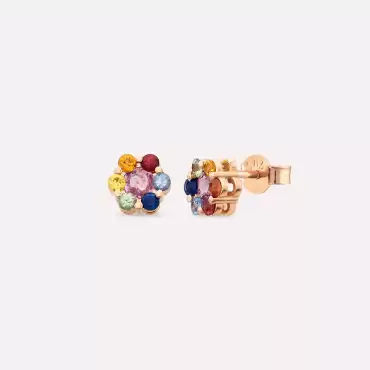 Posy 1.43 CT Multicolor Safir Taşlı Rose Altın Küpe - Nev Jewellery (1)