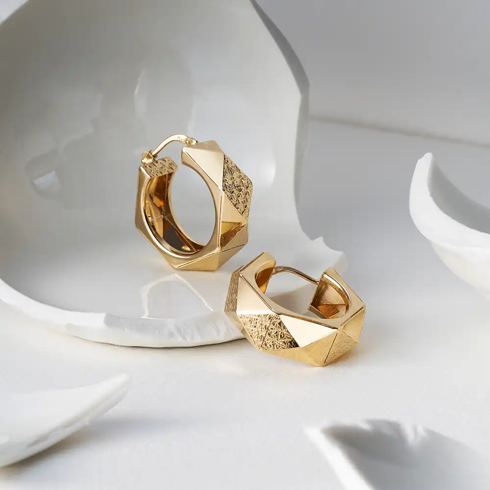 Prism Yellow Gold Italian Earring - 3