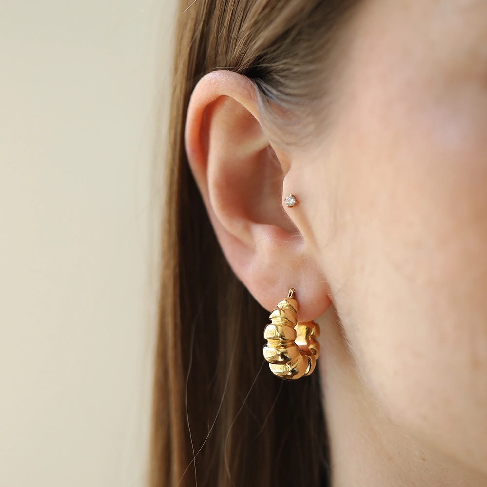 Puff Yellow Gold Italian Earring - 1