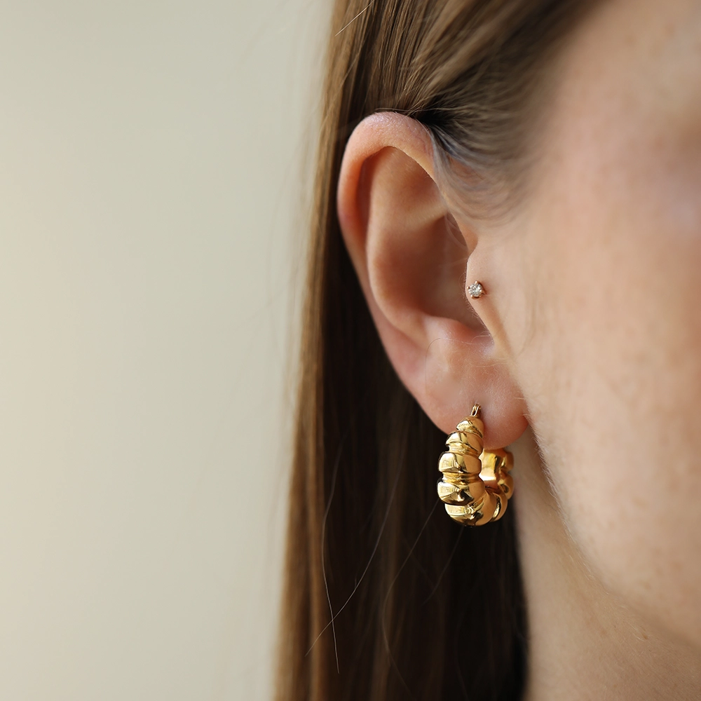Puff Yellow Gold Italian Earring - 4