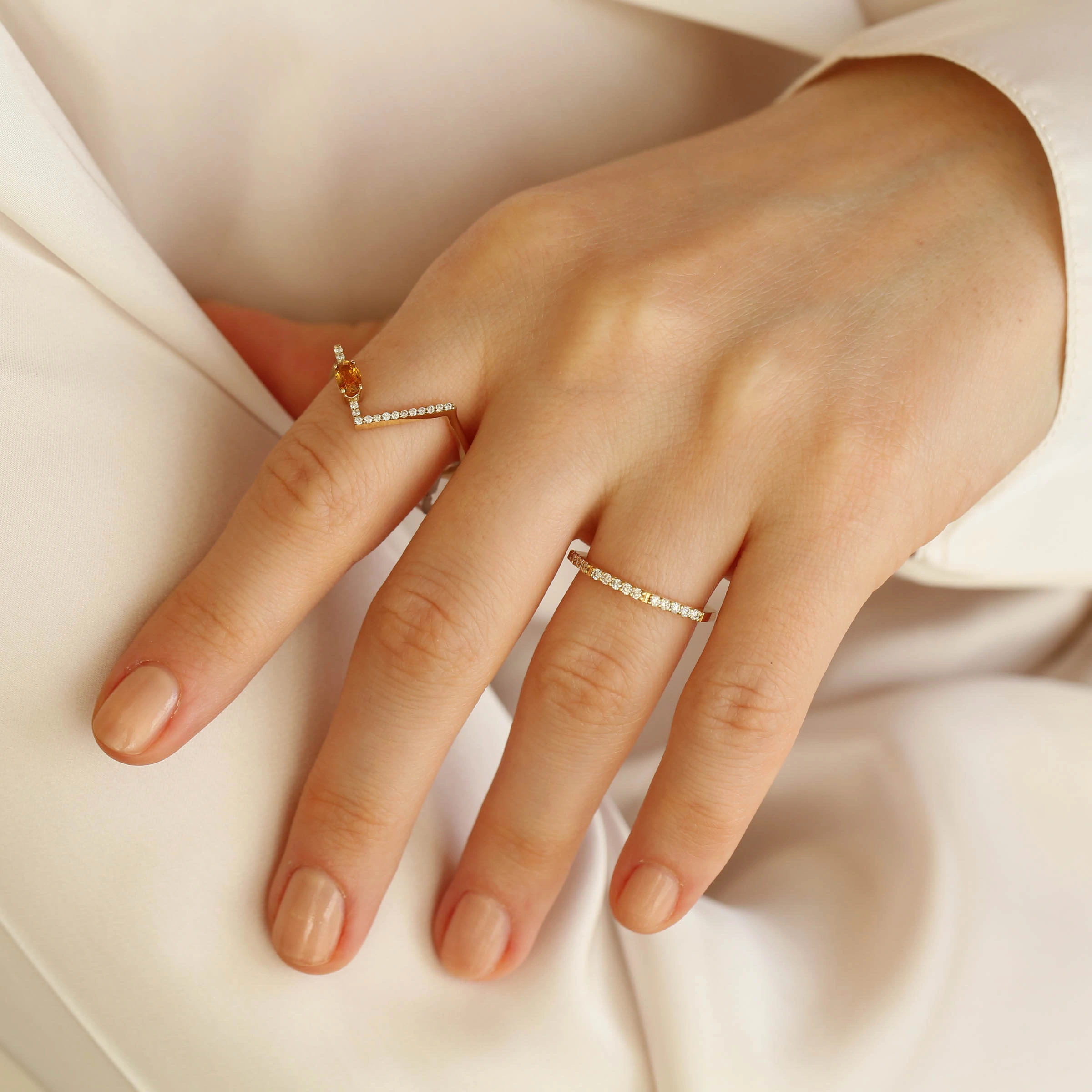 Pure 0.15 CT Pırlanta Taşlı Sarı Altın Yüzük - Nev Jewellery (1)