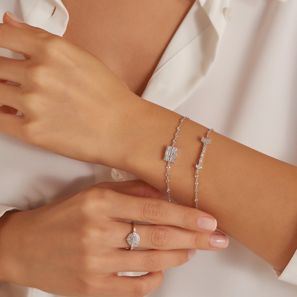 Purl 0.69 CT Baget Pırlanta ve Elmas Taşlı Beyaz Altın Bileklik - Nev Jewellery (1)