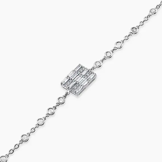 Purl 0.69 CT Baget Pırlanta ve Elmas Taşlı Beyaz Altın Bileklik - 3