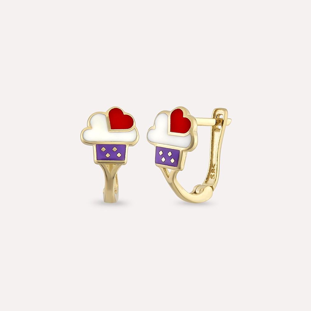 Purple Ice Cream Yellow Gold Child Earring - 1