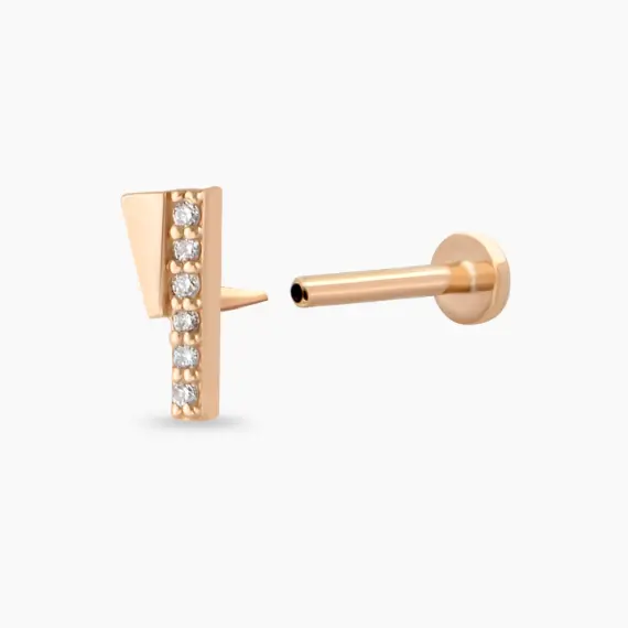 Pylon Pırlanta Taşlı Rose Altın Piercing - 4