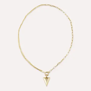 Pyramis Double Chain Detailed Yellow Gold Necklace - Nev Jewellery (1)