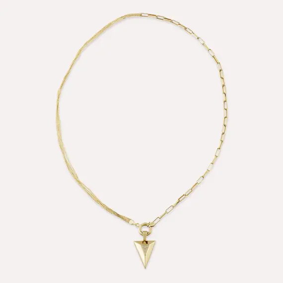 Pyramis Double Chain Detailed Yellow Gold Necklace - 2