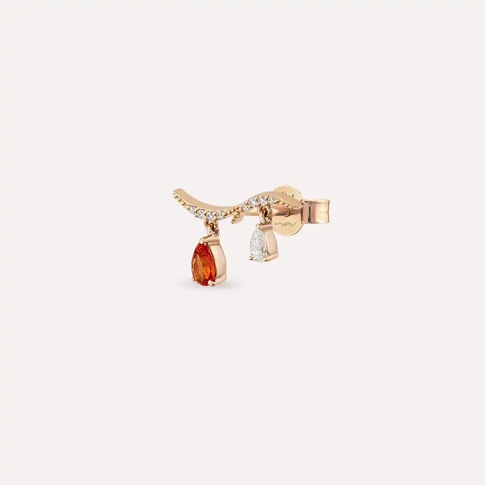 Pyxis Orange Safir ve Pırlanta Taşlı Rose Altın Tek Küpe - 1