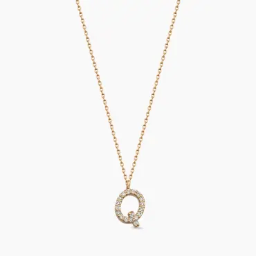 Q Harf 0.12 CT Pırlanta Taşlı Rose Altın Kolye - Nev Jewellery (1)