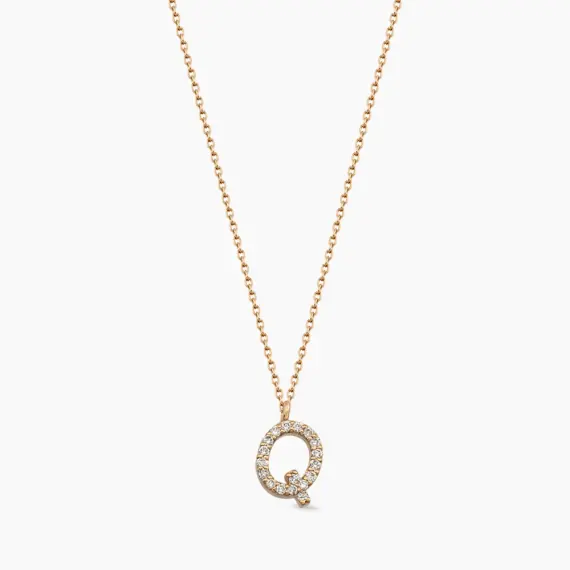 Q Harf 0.12 CT Pırlanta Taşlı Rose Altın Kolye - 1