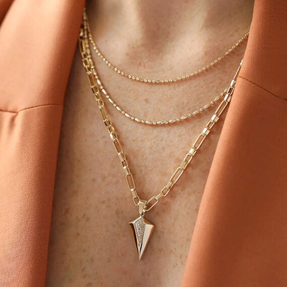 Quad Sarı Altın Taşlı Ataç Kolye - Nev Jewellery