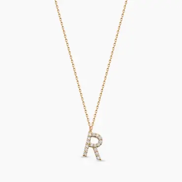 R Harf 0.10 CT Pırlanta Taşlı Rose Altın Kolye - Nev Jewellery (1)