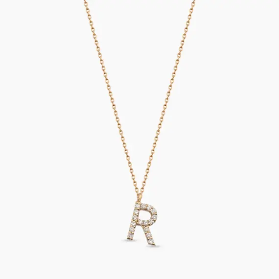 R Harf 0.10 CT Pırlanta Taşlı Rose Altın Kolye - 1