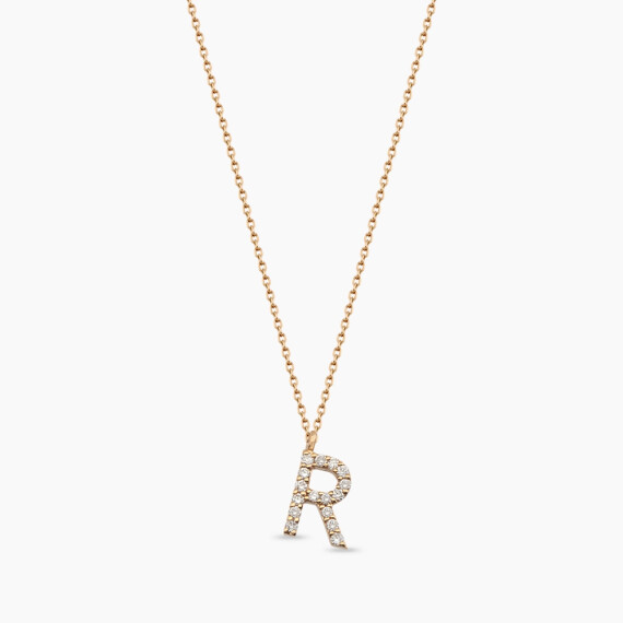 R Harf 0.10 CT Pırlanta Taşlı Rose Altın Kolye - Nev Jewellery