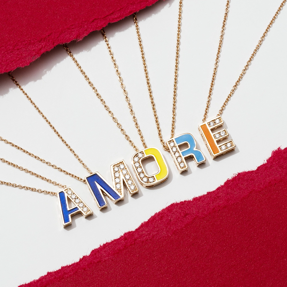 R Harfi Pırlanta Taşlı ve Mavi Mineli Rose Altın Kolye - Nev Jewellery (1)