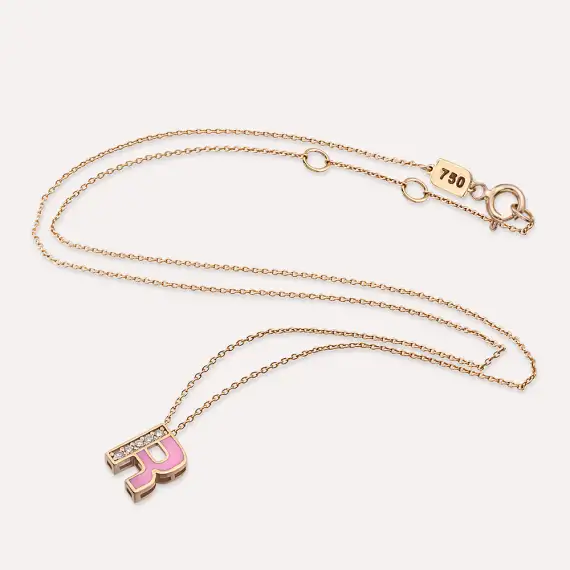 R Letter and Pink Enamel Rose Gold Pendant - 3