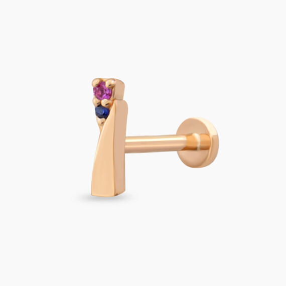Rea Multicolor Safir Taşlı Rose Altın Piercing - Nev Jewellery