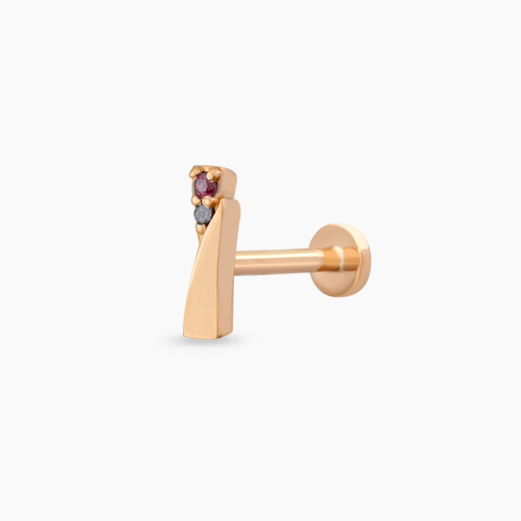 Rea Red Safir ve Siyah Pırlanta Taşlı Rose Altın Piercing - Nev Jewellery