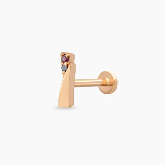 Rea Red Safir ve Siyah Pırlanta Taşlı Rose Altın Piercing - 1