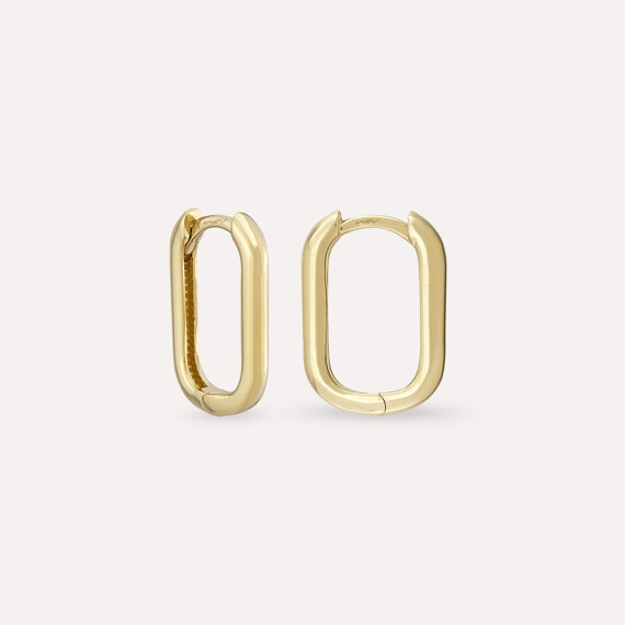Rect Yellow Gold Hoop Earring - Nev Jewellery