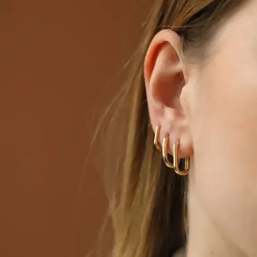 Mini Rect Sarı Altın Halka Küpe - Nev Jewellery (1)