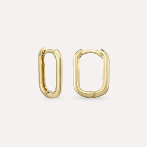 Mini Rect Yellow Gold Hoop Earring - 1