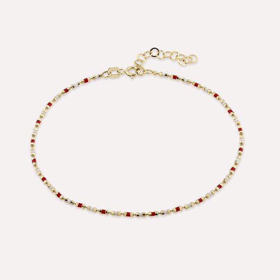 Red and White Enamel Yellow Gold Golf Bracelet - Nev Jewellery