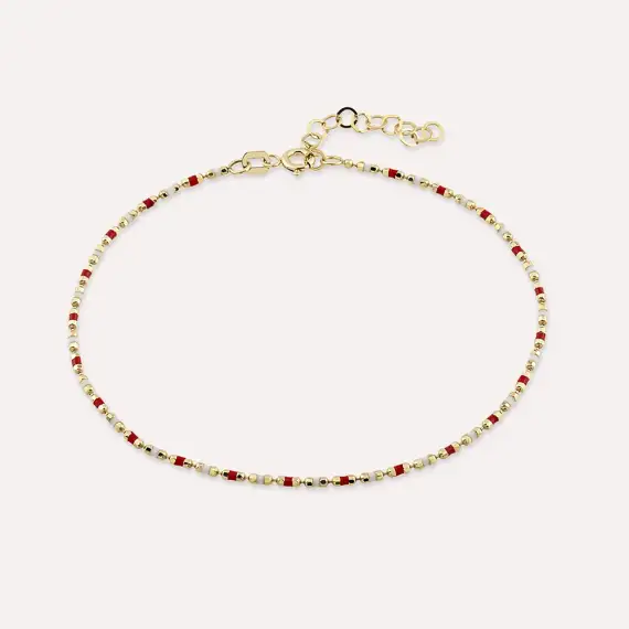 Red and White Enamel Yellow Gold Golf Bracelet - 1