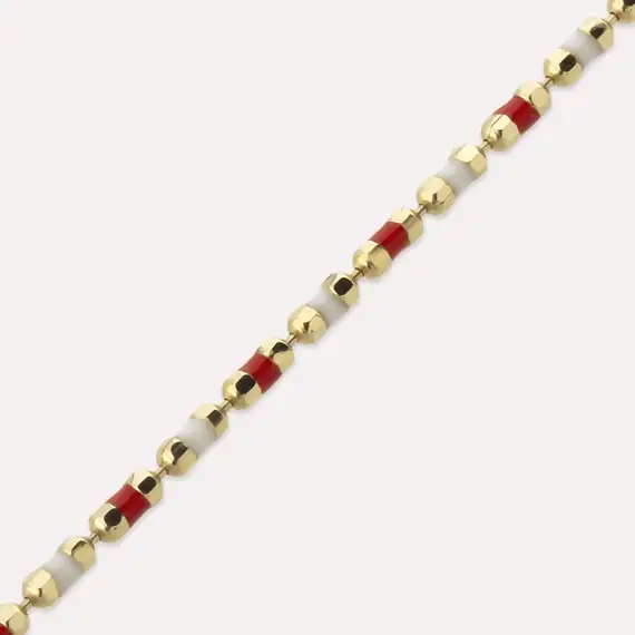 Red and White Enamel Yellow Gold Golf Bracelet - 3